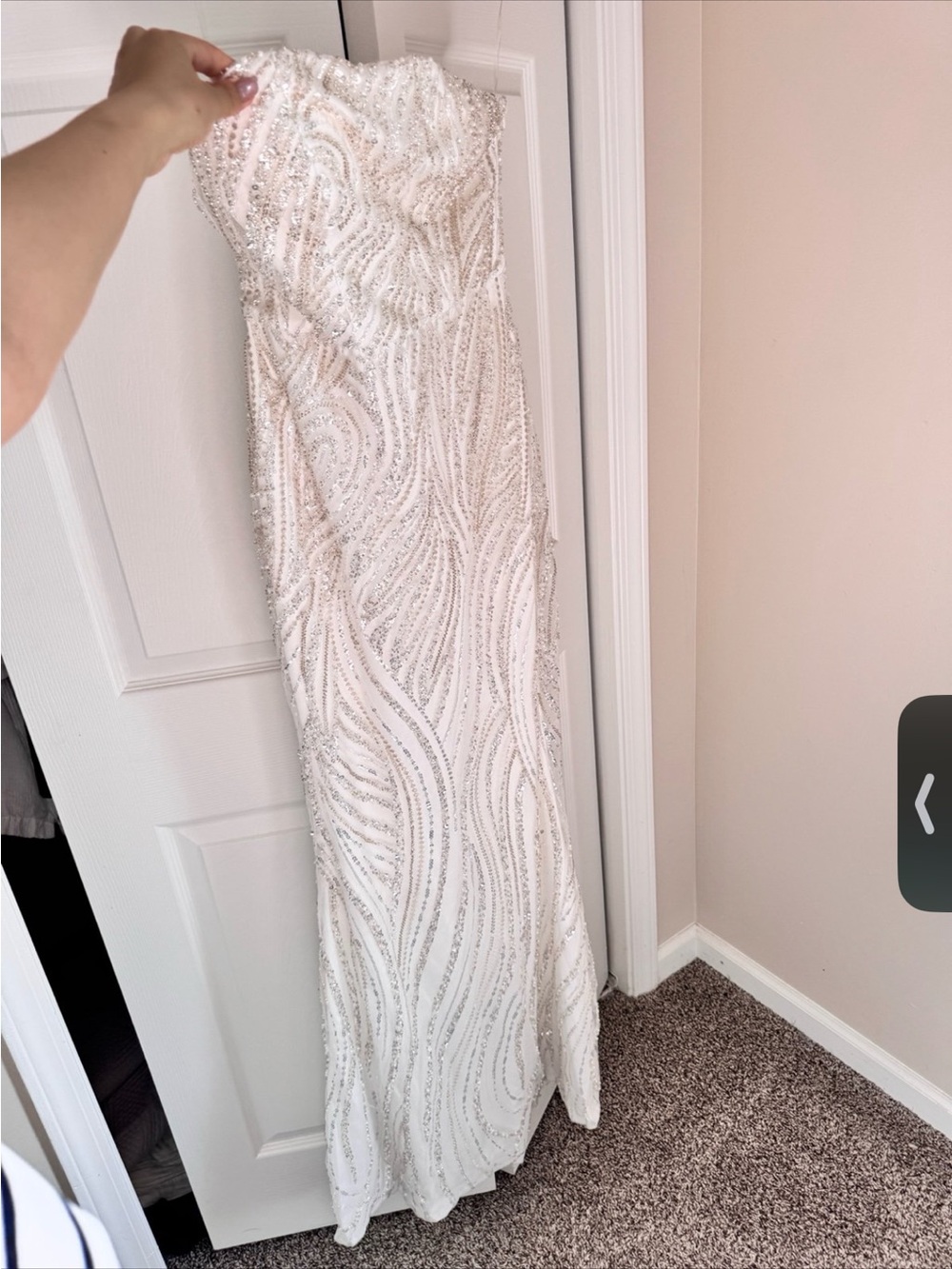 Beaded Strapless Evening Gown in Ivory